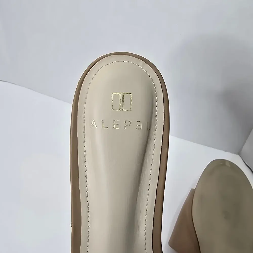 ALEPEL BIRD FLORAL BEIGE SLIDES, SIZE 8